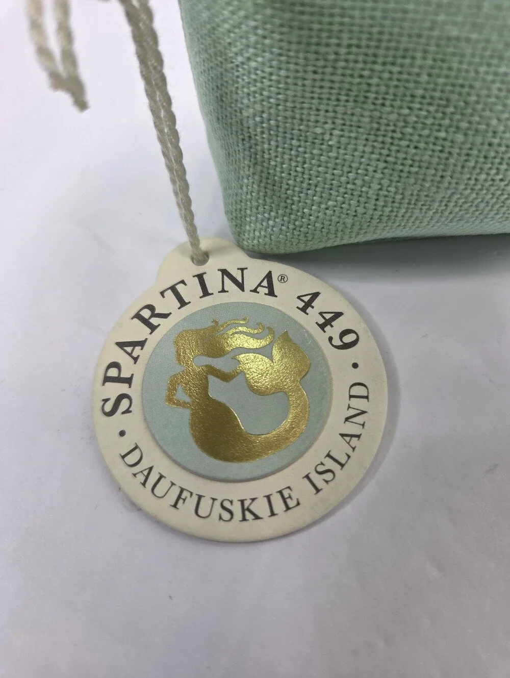 Spartina 449 Cosmetic Case Small Gold Metallic Embroidered Mermaid Seafoam NEW